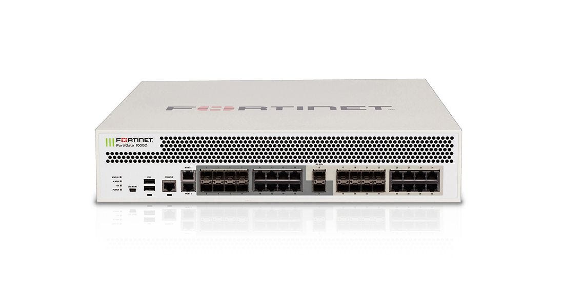 FortiGate 1000D - 2x 10 GE SFP+ slots, 16x GE SFP slots, 16x GE RJ45 ports, 2x GE RJ45 Management ports, SPU NP6 and CP8 hardware accelerated, 1x 256 GB SSD onboard storage, dual AC power supplies - Fortinet FG-1000D