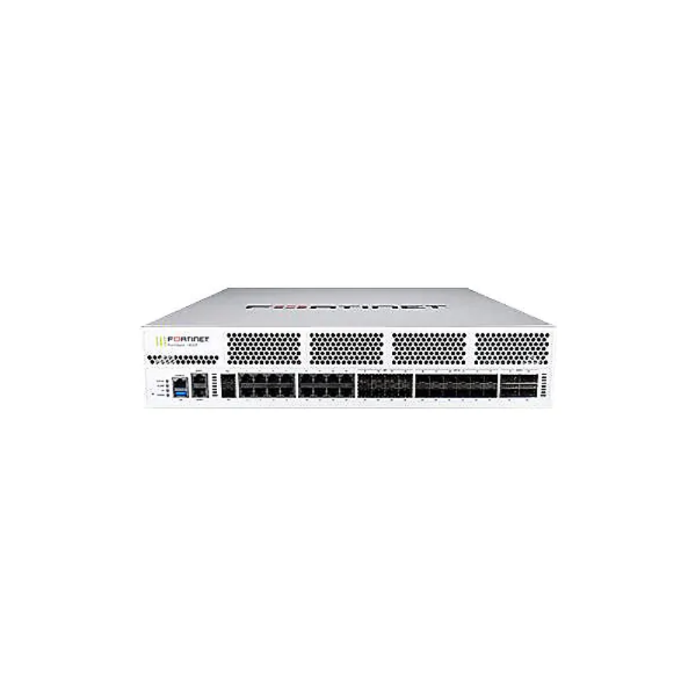 FortiGate1800F - 4 x 40GE QSFP+ slots, 12 x 25GE SFP28 /10GE SFP+ slots, 2x10GE SFP+ HA slots, 8 x GE SFP slots, 18 x GE RJ45 ports. SPU NP7 and CP9 accelerated, dual AC power supplies - Fortinet FG-1800F
