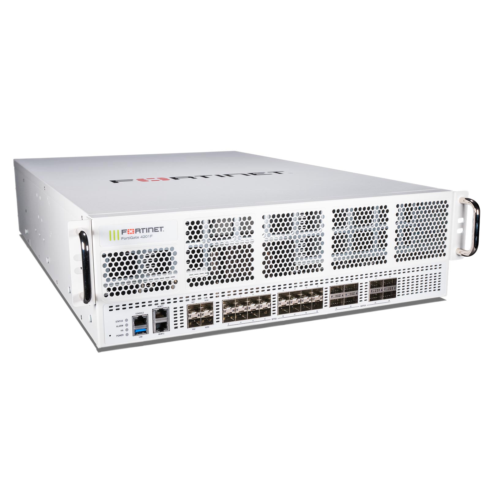 FortiGate 4200F - 8x 100GE/40GE QSFP28 slots and 18x 25GE/10GE SFP28 slots, 2 x GE RJ45 Management Ports, SPU NP7 and CP9 hardware accelerated, 2 AC power supplies - Fortinet FG-4200F